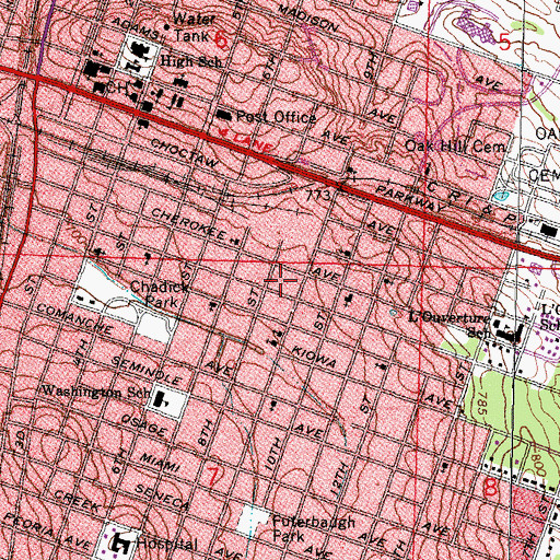 Topographic Map of Calvary Baptist Church, OK