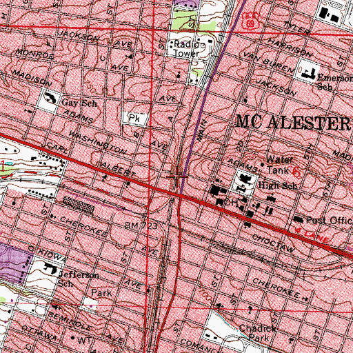 Topographic Map of First Baptist Church, OK