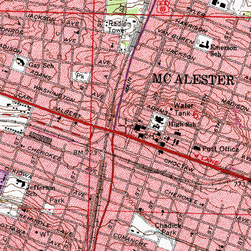 Topographic Map of First Christian Church, OK
