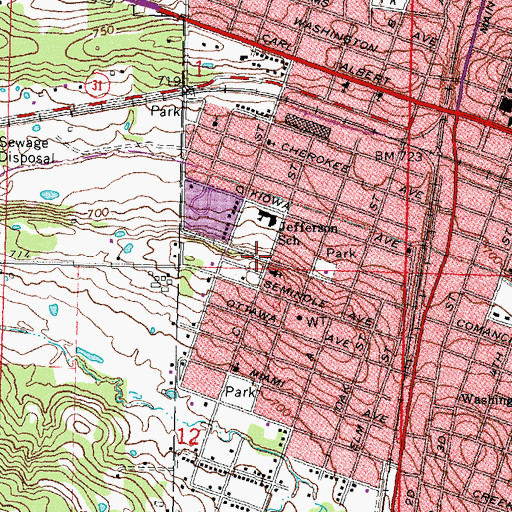 Topographic Map of Hillcrest Baptist Church, OK