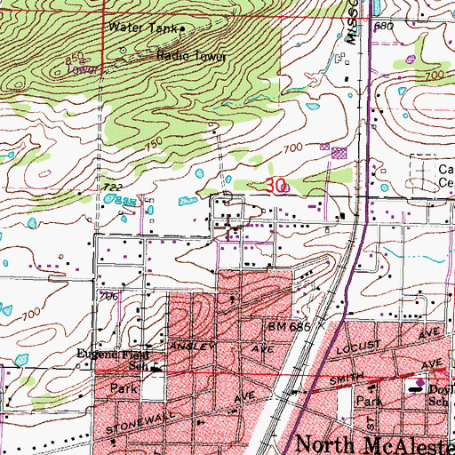 Topographic Map of North McAlester Baptist Church, OK