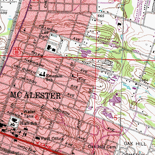 Topographic Map of Victory Park Baptist Church, OK