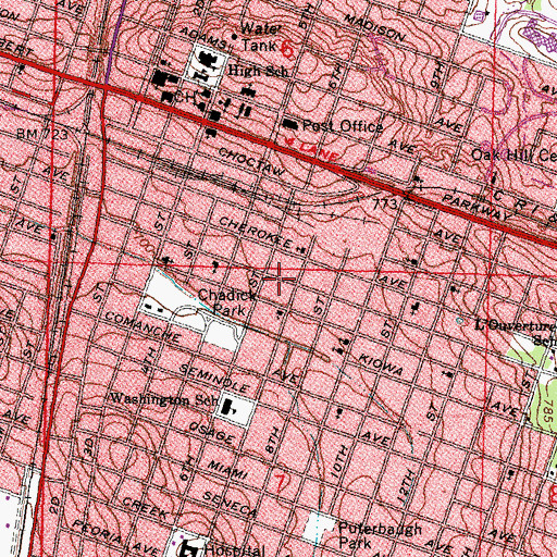 Topographic Map of Wilberton Congregation Church, OK
