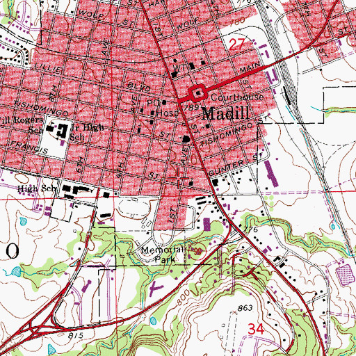 Topographic Map of Holy Cross Catholic Church, OK
