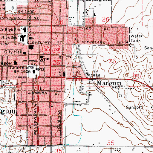 Topographic Map of Church of Christ, OK