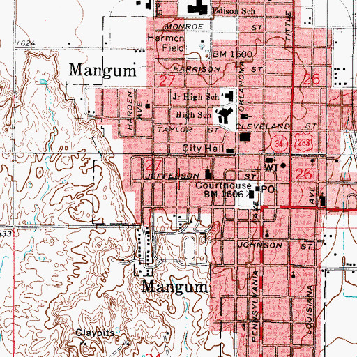 Topographic Map of First United Methodist Church, OK