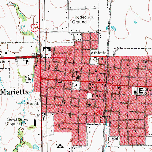 Topographic Map of First Baptist Church - Marietta, OK