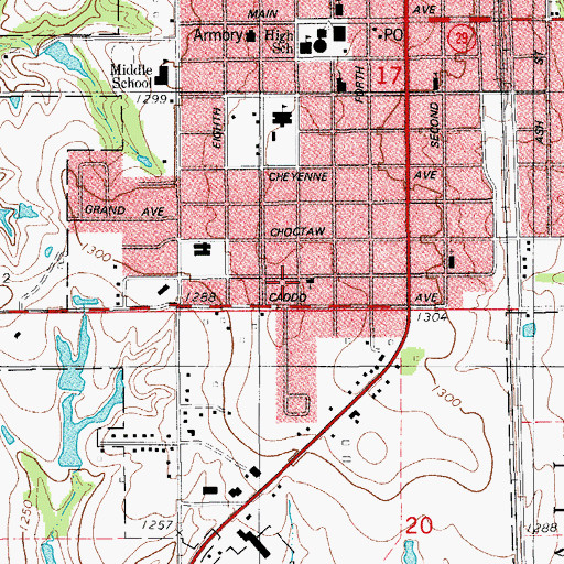 Topographic Map of First Assembly of God Church, OK