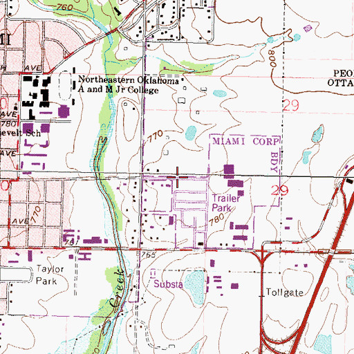 Topographic Map of Miami First Church of-Nazarene, OK
