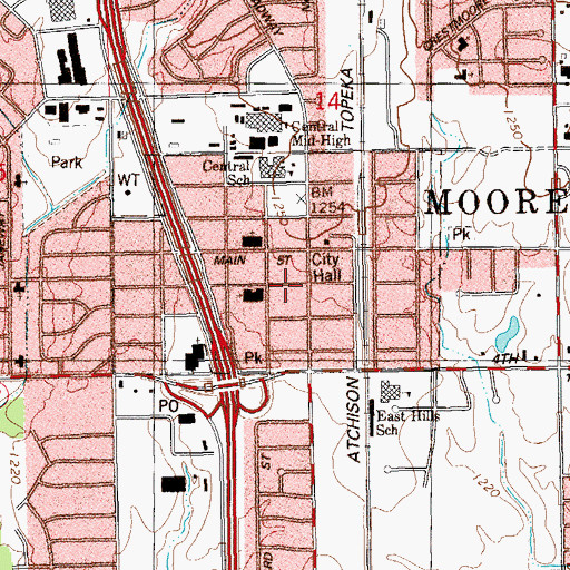Topographic Map of City Church of Moore, OK