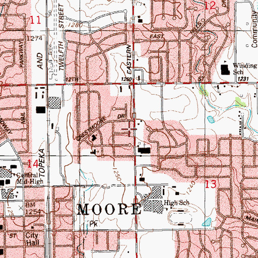 Topographic Map of Eastern Avenue Baptist Church, OK