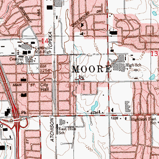 Topographic Map of First Freewill Baptist Church, OK