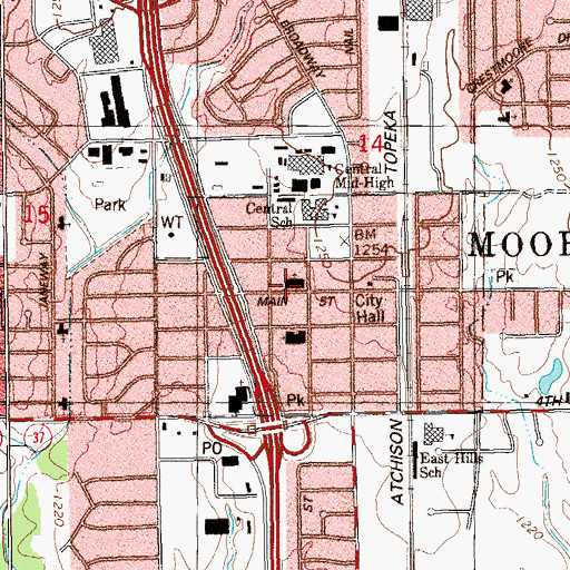 Topographic Map of First United Methodist Church, OK