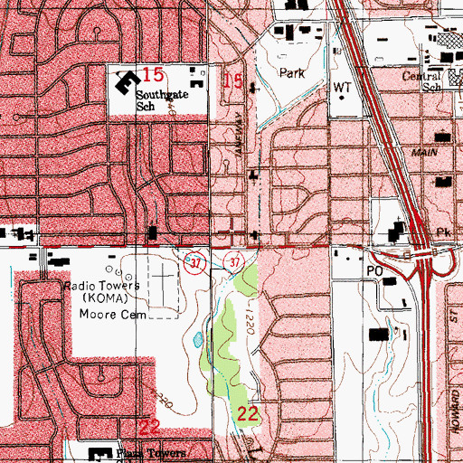 Topographic Map of Moore Church of the Nazarene, OK