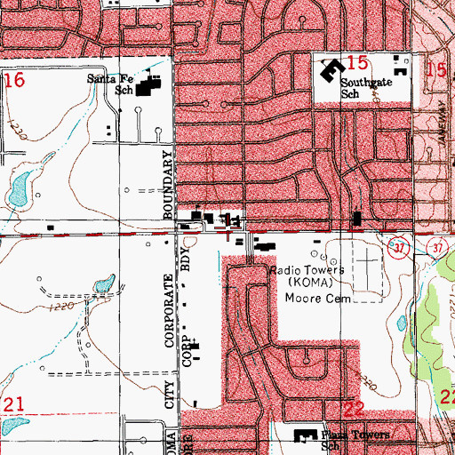 Topographic Map of Shartel Church of God, OK