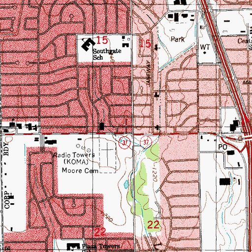 Topographic Map of Southgate Baptist Church, OK