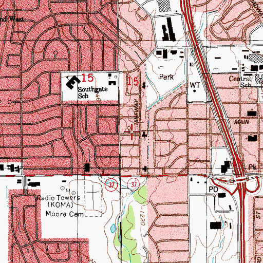 Topographic Map of Southgate Pentecostal-Holiness Church, OK