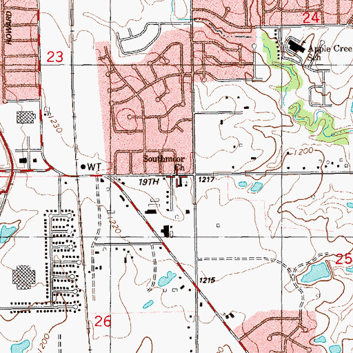 Topographic Map of Southmoor Assembly of God Church, OK