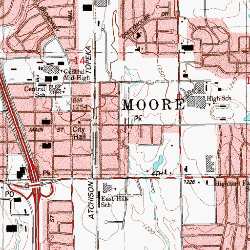 Topographic Map of Suburban Baptist Church, OK