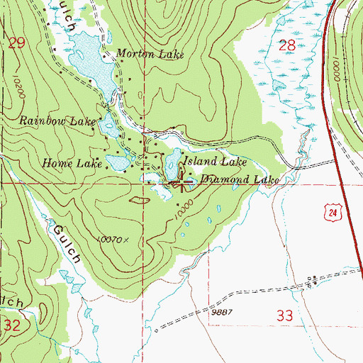Topographic Map of Diamond Lake, CO