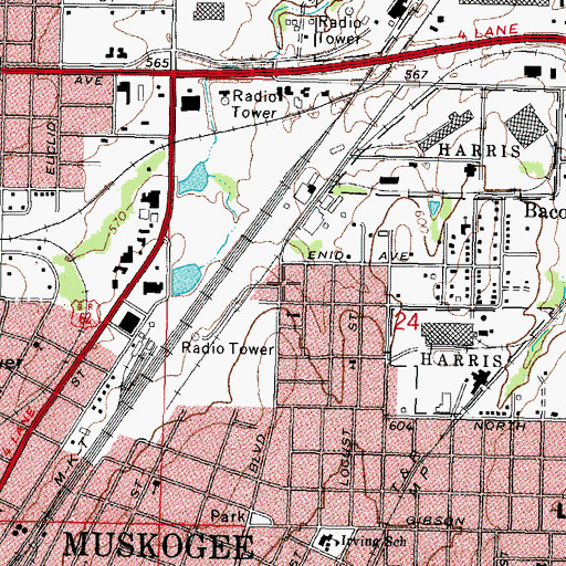 Topographic Map of Ash Street Missionary Baptist Church, OK