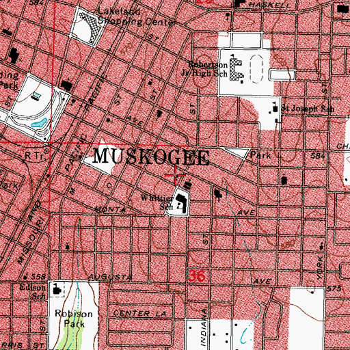 Topographic Map of Calvary Baptist Church, OK