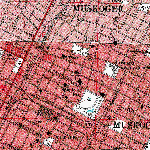 Topographic Map of Bouelevard Christian Church, OK