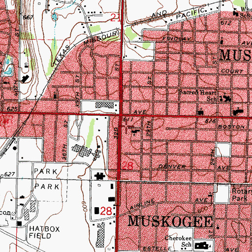 Topographic Map of Boston Avenue Baptist Church, OK