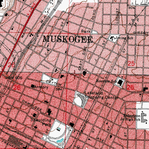 Topographic Map of Central Baptist Church, OK