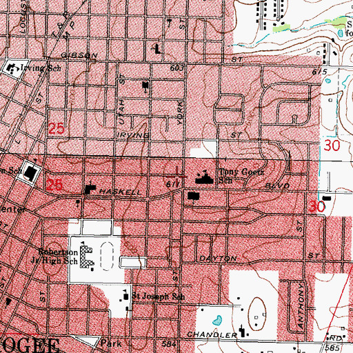 Topographic Map of Eastern Heights Baptist Church, OK