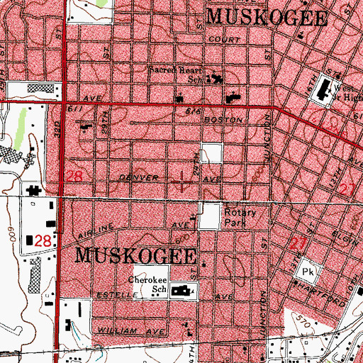 Topographic Map of First Baptist Church, OK