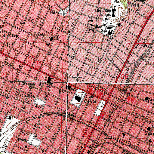 Topographic Map of First Presbyterian Church, OK