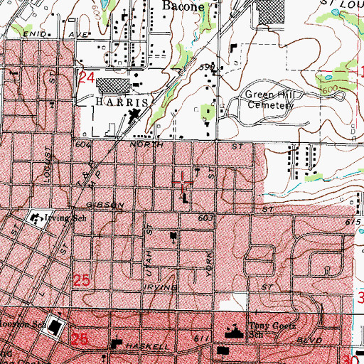 Topographic Map of Lawrence Street Baptist Church, OK