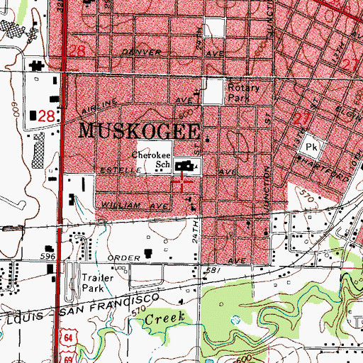 Topographic Map of Meadowbrook Baptist Church, OK