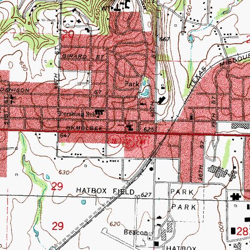 Topographic Map of Memorial Christian Church, OK