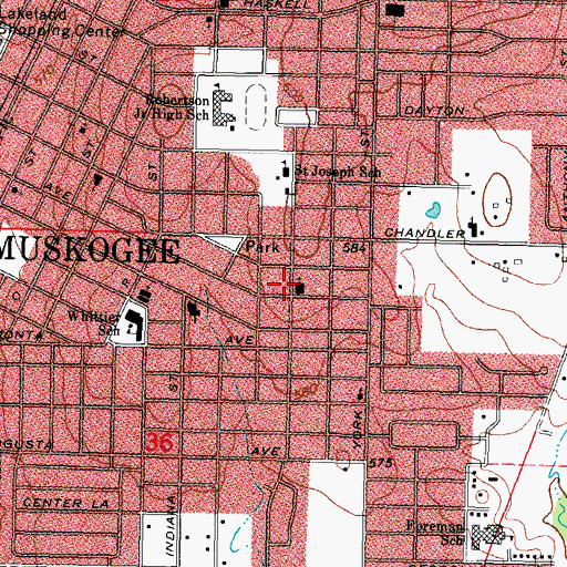 Topographic Map of Muskogee Baptist Temple, OK