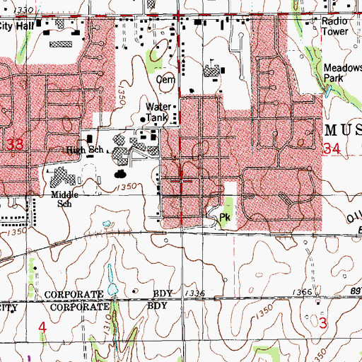 Topographic Map of Pentecostal Church of God, OK