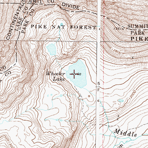 Topographic Map of Wheeler Lake, CO