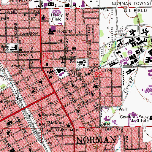 Topographic Map of First Assembly of God Church, OK
