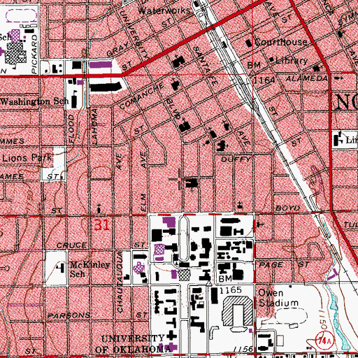 Topographic Map of First Presbyterian Church, OK