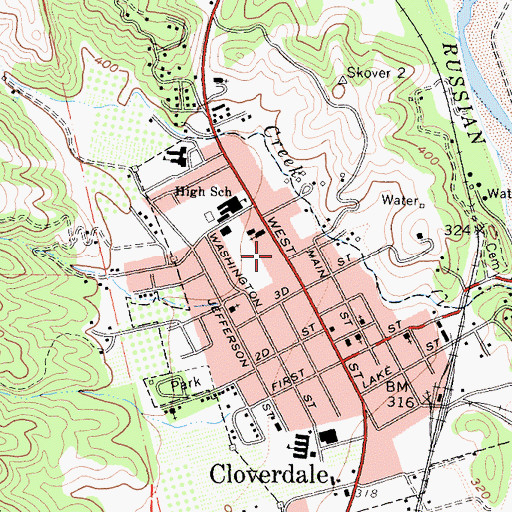 Topographic Map of Cloverdale Branch Sonoma County Library, CA