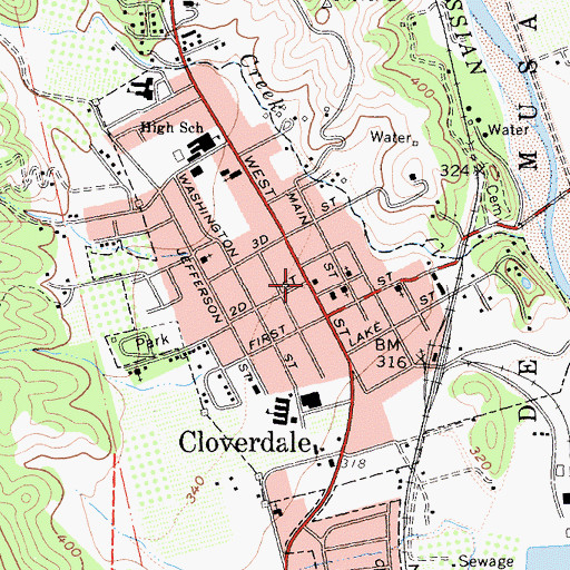 Topographic Map of Cloverdale City Hall, CA