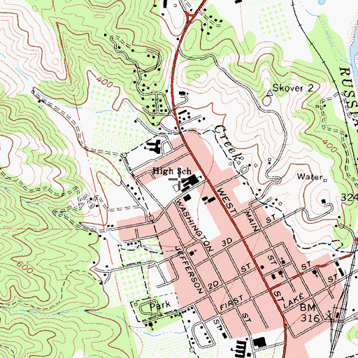 Topographic Map of Cloverdale High School, CA