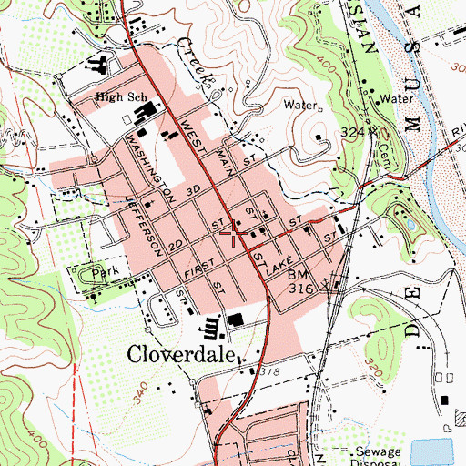 Topographic Map of Cloverdale Post Office, CA