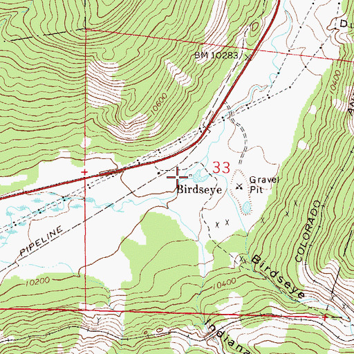 Topographic Map of Birdseye, CO