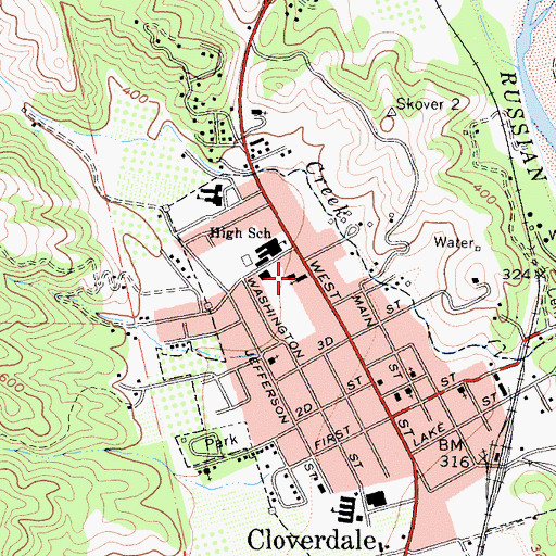 Topographic Map of United Church of Cloverdale, CA