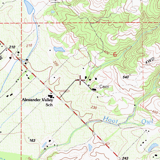 Topographic Map of Alexander Valley Vineyards, CA