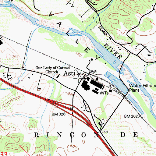 Topographic Map of Asti Post Office (historical), CA