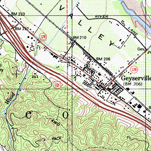 Topographic Map of Geyserville Post Office, CA