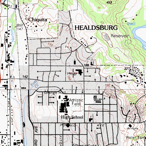 Topographic Map of Healdsburg District Hospital, CA